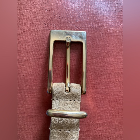 Cream Suede 1” Leather Belt with rectangular Buckle Sz. L - Picture 5 of 9